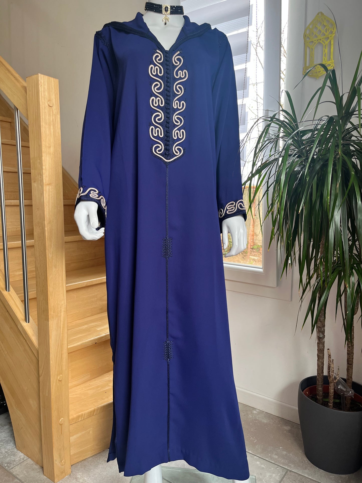 Djellaba Qamar - Bleu/Beige